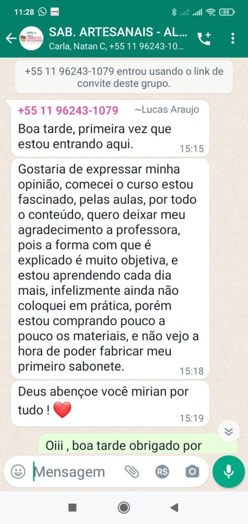 depoimentos do curso de sabonete artesanal jovem empreendedor